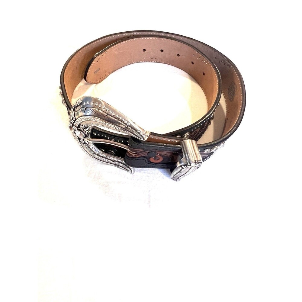 Tony Lama Women’s Rhinestone Belt Size 34 cowgirl Silver Buckle western
